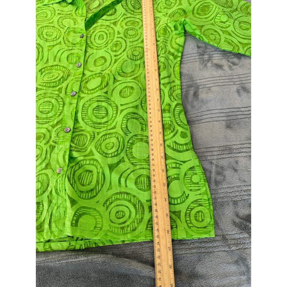 Vintage 90's Chico's Design Green Sheer 3/4 Sleeve Button Down Blouse Medium - Picture 9 of 12